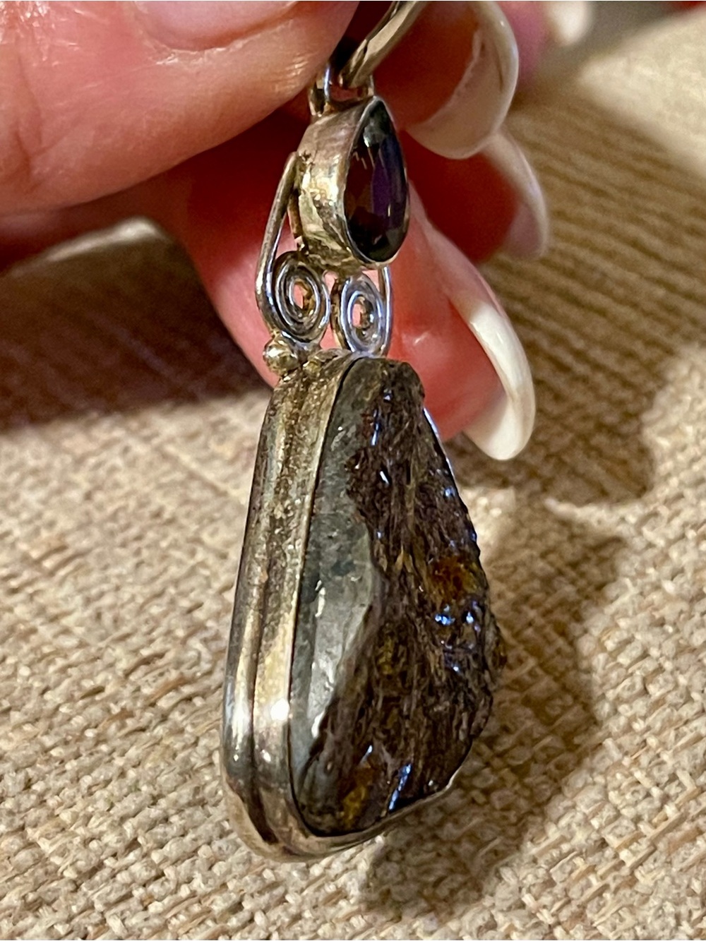 925 Sterling Silver Brown Goldstone Pendant Necklace with Smoky Accent - Picture 2 of 7